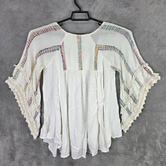Womens Avani Sel Amour Boho Style White Blouse W/ Tassels & Multicolor Detail M - Picture 5 of 8